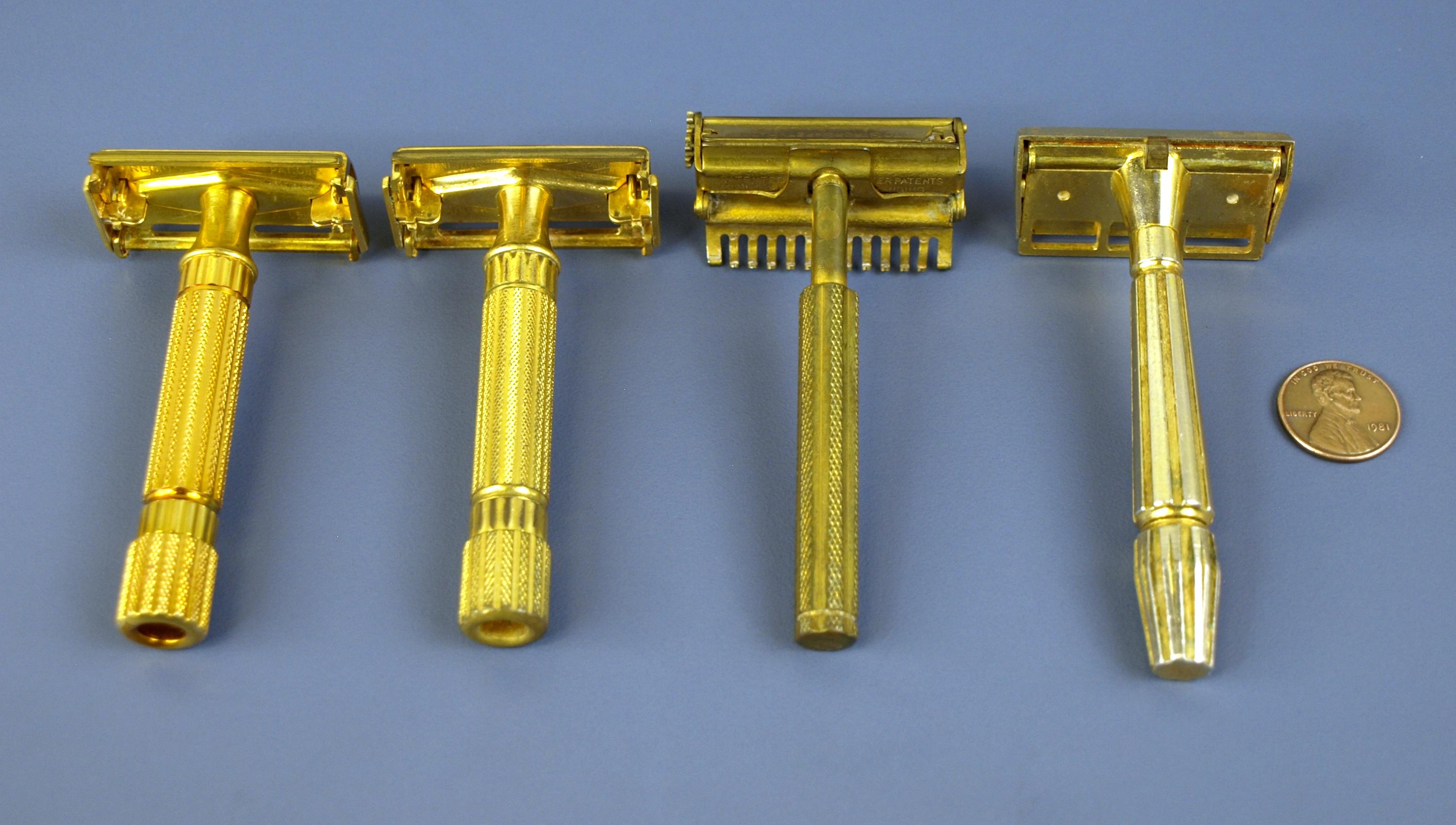 Vintage Gold Tone Safety Razors: 2 Gillette Aristrocrat C 40's, Gem ...