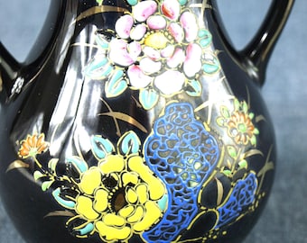 Vintage Black Noritake China Redware Moriage Pottery Vase With