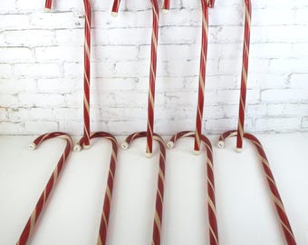 Vintage Plastic Candy Canes Set of 8 - 25" Retro Christmas Yard Stakes Unlit - Mid Century Translucent Holiday Pathway Decor Outdoor
