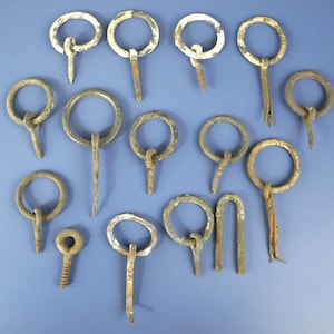 Vintage Hitching Rings, Assorted Lot of 14 w/ Screw Fastener & 6 w/ Metal Pins - Ring Diameter, about 1.5" - Rope Guides, Barn Hardware, etc
