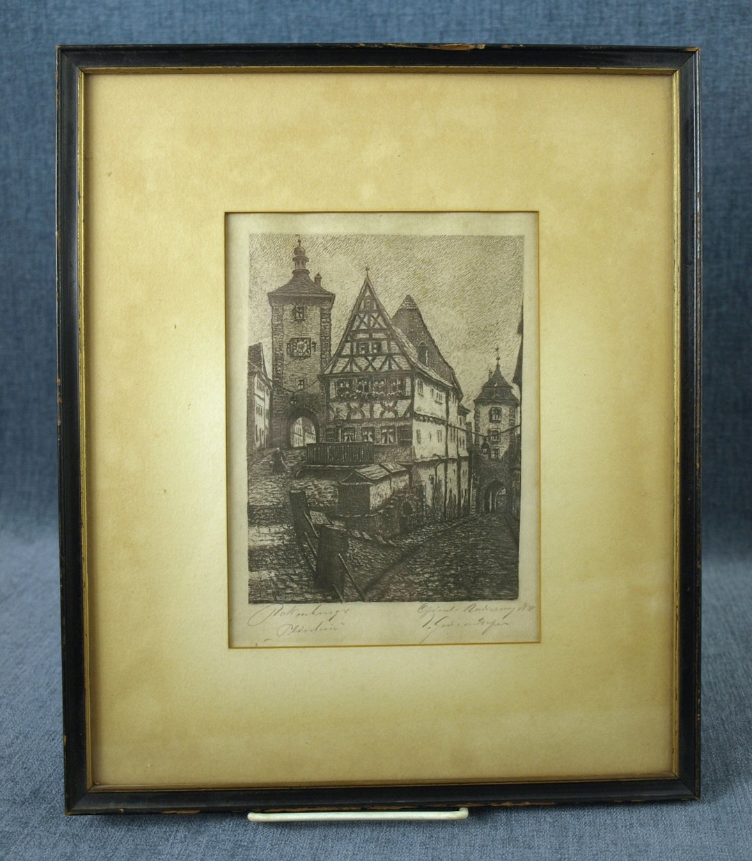 Vintage Original Steel Plate Etching of Rothenburg Ob Der Tauber by
