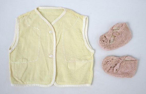 Vintage Cotton Baby Vest AND Pink Crocheted Baby … - image 1