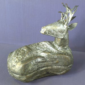 Antique Large Cambodian Silver Plated Recumbent Stag Thai Deer / Reindeer Betel Nut Box circa 1900&#39;s