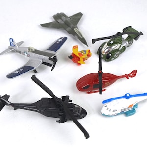 Vintage Toy Airplane & Helicopter Lot - 7 Air Vehicles Included - Includes Helicopters, Jets and Airplanes AS SHOWN - Good Condition