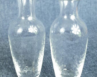 Handblown Clear Textured Glass Bud Vases Set of 2 with Contemporary Modern Design
