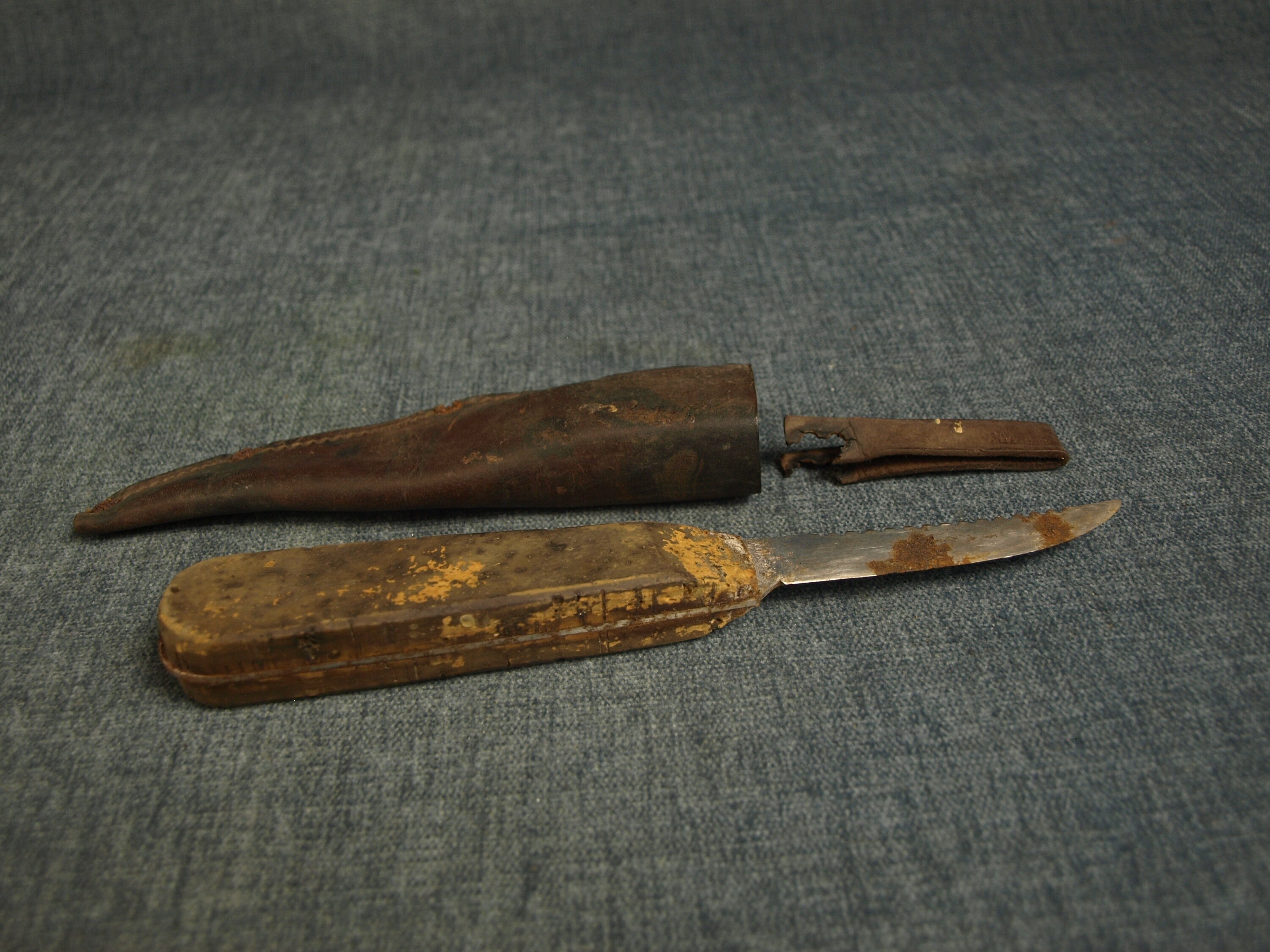 Vintage German Cork Handle Fish Scale Knife With Leather Etsy Canada