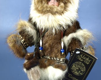 お人形　エスキモー　毛皮 ヴィンテージ イヌイット エスキモー人形：本物の毛皮、革製の顔