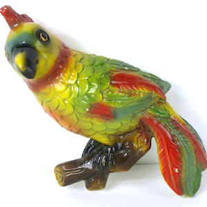 Mid-Century Chalkware Parrot Bird Wall Hanging Sculpture - Hand Painted & Made in Italy - Good+ Condition Wall Decor
