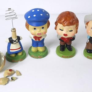 Vintage Lego Kiss Me Bobble Head Figurine Souvenirs - Made in Japan Plaster Bobbleheads - Cowboy and Cowgirl - Dutch Boy & Girl (broken)