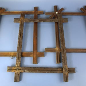 Antique Adirondack Picture Frames Carved Wood with Porcelain Buttons - Lot of 3 Frames for Parts and Repairs - 17&quot; W x 19&quot; L - Fair Cond