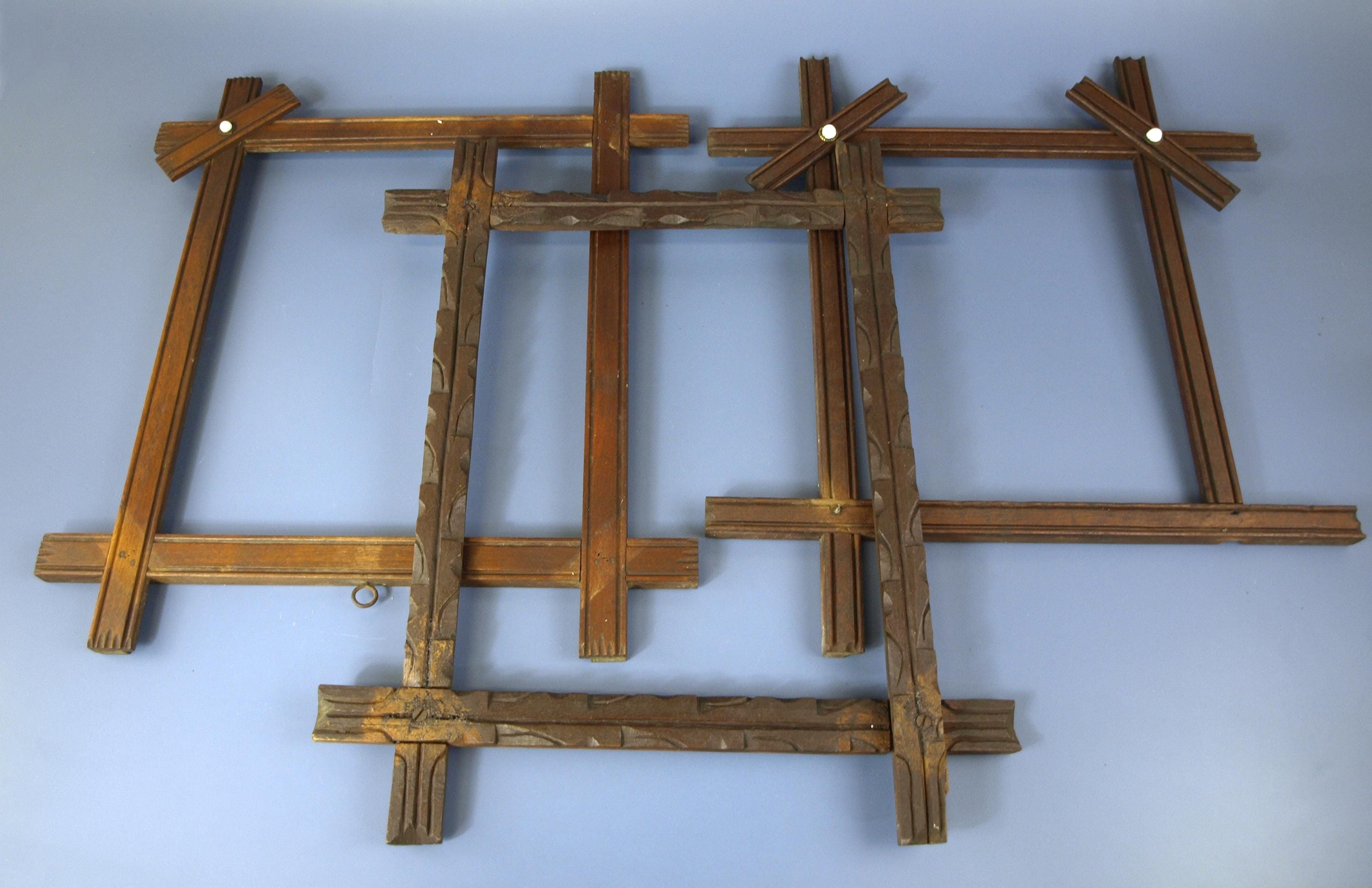 Antique Adirondack Picture Frames Carved Wood With Porcelain