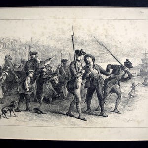 Felix Octavius Carr F.O.C. Darley Etching Print of Colonial Revolutionary British Soldiers Taking Captives on the Shore