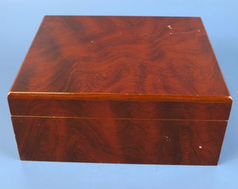 Vintage Burl Wood Finish Cigar Humidor with Built-In Working Hygrometer – Medium Desktop Box, As-Is