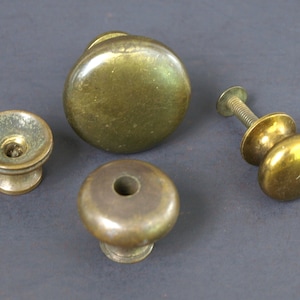 Vintage Set of Assorted Brass Drawer Pulls / Cabinet Knobs, 4 Knobs Included - Circa 1950's - Reclaimed Hardware