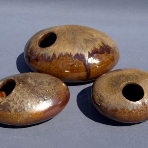 Studio Art Pottery Rustic Earthenware Organic Design Rock Cave Vases - Matching Set of 3