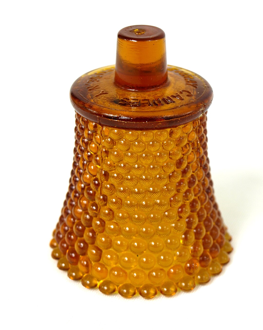 Vintage EMKAY Candles 2.75 Amber Hobnail Textured Glass Pegged Votive