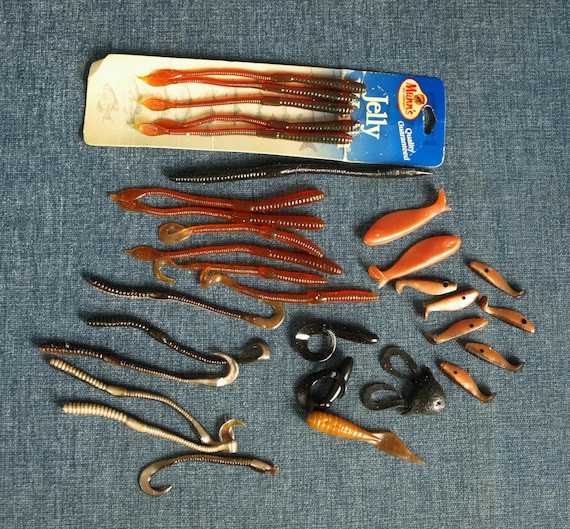 Vintage Jelly Worms / Fish Fishing Lures Large Lot of 31 Mann's