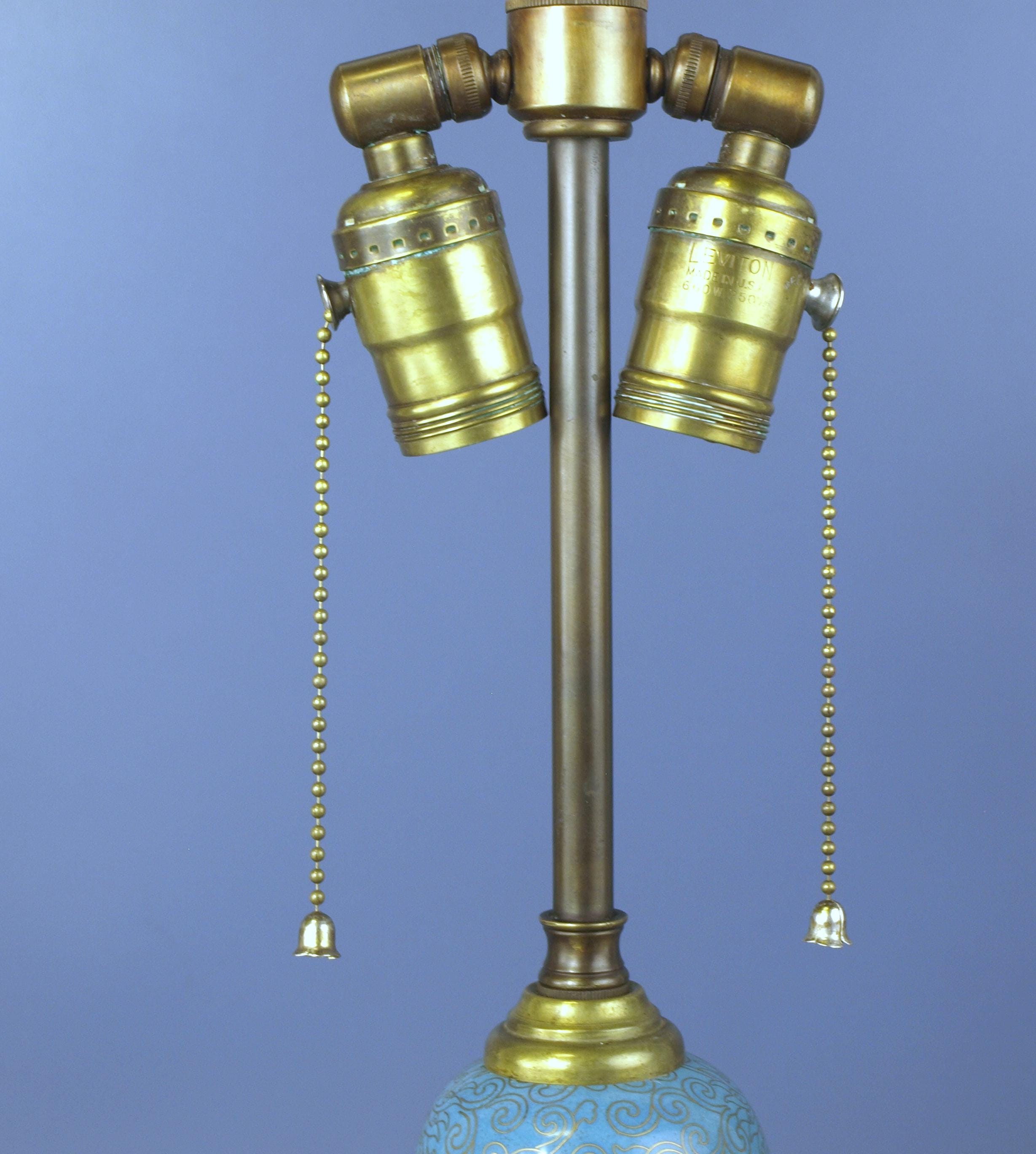 Antique Cloisonné Enamel Footed Ginger Jar Table Lamp (c. 1910s) W