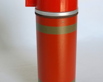Vintage Aladdin Industries No. 23 Pint Economy Vacuum Thermos Bottle – Red w Green Stripes w Rubber Sweet Seal Stopper