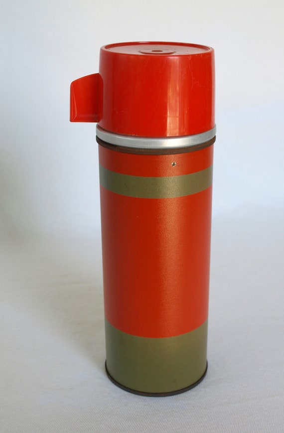 Vintage Aladdin Industries No. 23 Pint Economy Vacuum Thermos Bottle Red W  Green Stripes W Rubber Sweet Seal Stopper -  Denmark