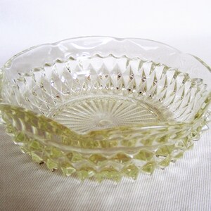Vintage Indiana Clear Glass Wine Coaster / Ashtray with a Diamond Point Pattern and Scallop Edges