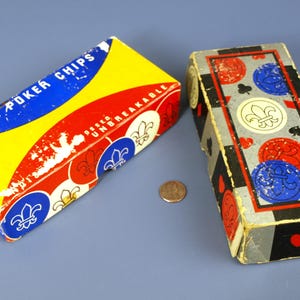 Fichas de póquer vintage surtidas con relieve de flor de lis de Van Dyke, década de 1950, lote de 2 cajas, fabricadas en EE. UU.