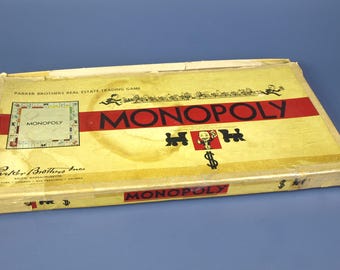 希少　モノポリー　米国版　ボードゲーム　木箱入り　パーカーブラザーズ パーカーブラザーズ製 1954年製 モノポリーボードゲーム（コンプリート