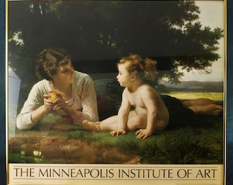 Large Framed 1986 Poster Print of Adolphe William Bouguereau 1880 Temptation from Minneapolis Institute of Art - 24"H x 28"W