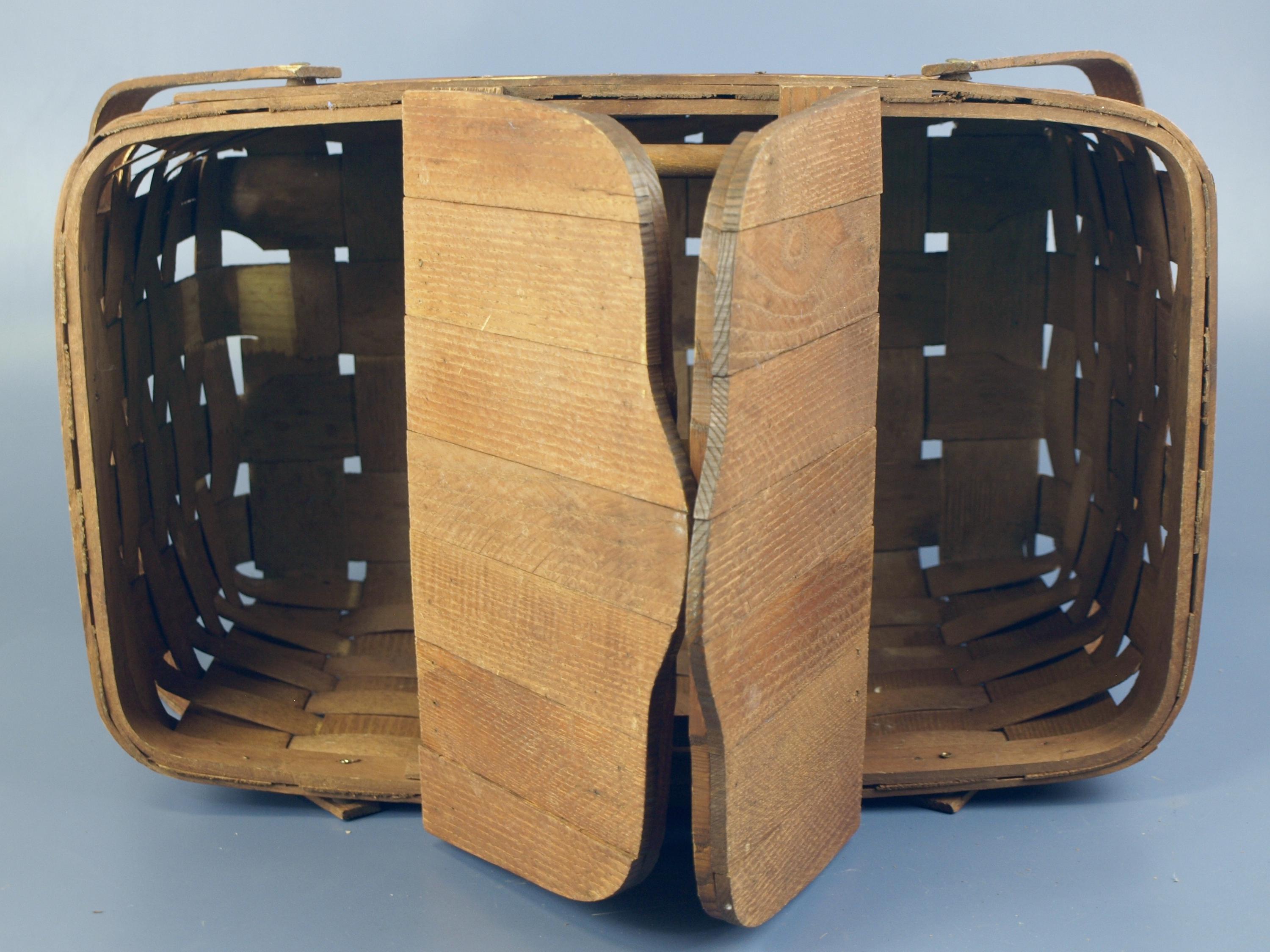 アメリカ製◎木製ハンドメイドバスケット◎BASKETVILLEピクニックに Vintage Basketville Woven Wood Picnic Basket W 2 Handles & 2