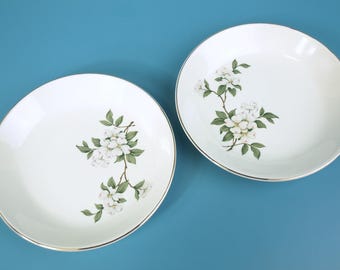 Vintage Homer Laughlin or Limonge New Dogwood Luncheon Plates / Shallow Bowls at 7.75" diameter - Set of 2 in Superb Condition