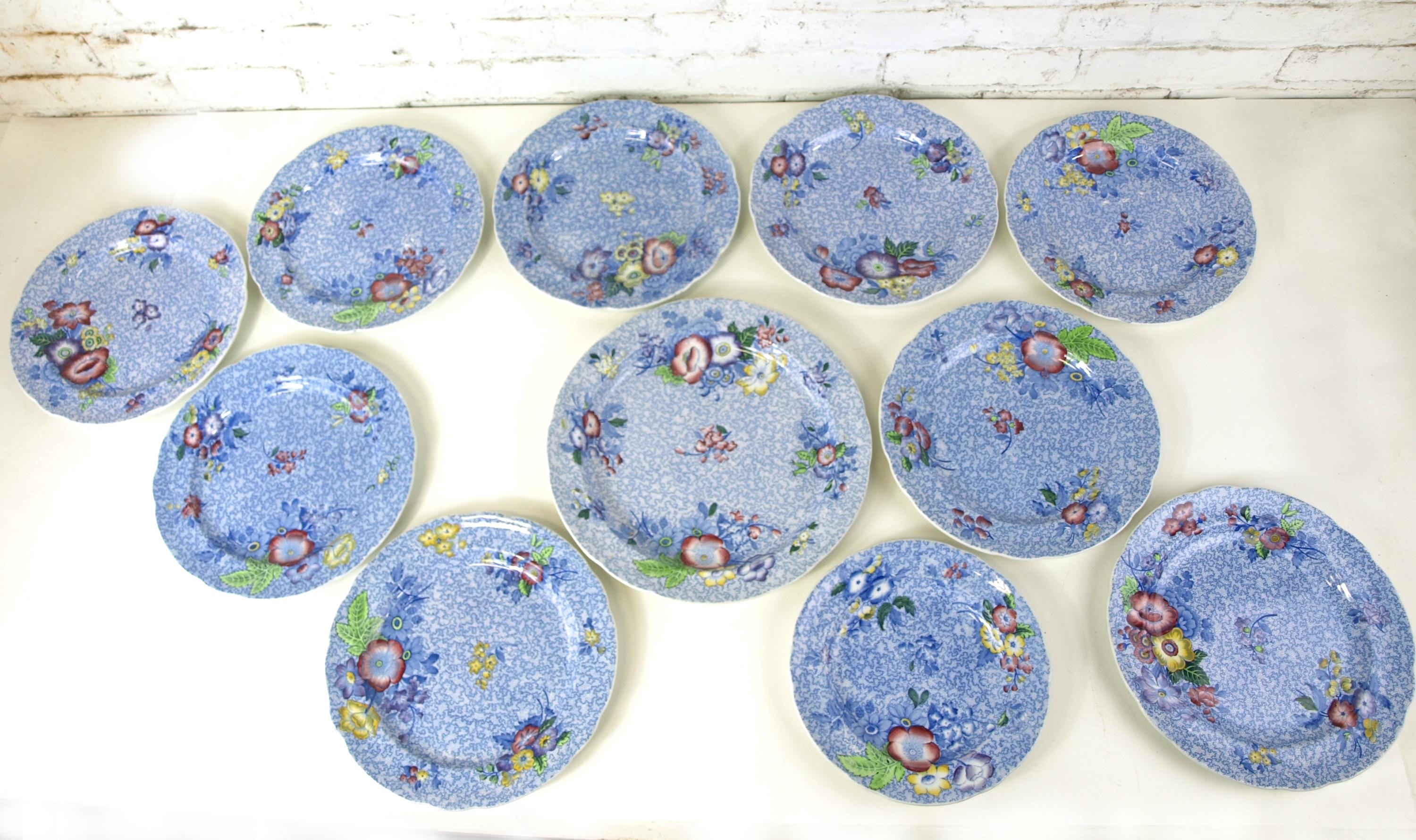 Vintage Spode Wild Flower Blue Chintz Plates: 1 Chop Plate, 1 Luncheon ...