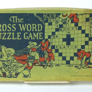 The Cross Word Puzzle Game in Original Box w/ Instructions, Circa 1930's - C.S. Hammond & Co., New York - COMPLETE and in Good+ Condition