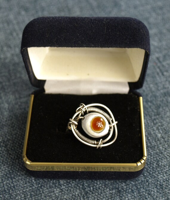 Vintage Art Glass & Sterling Silver Ring - Flamew… - image 3