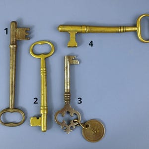 Antique Large Long Steel and Brass Skeleton Church Keys - Sold Separately