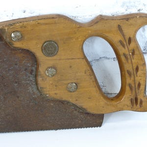 Vintage H Disston & Sons Phila Crosscut Hand Saw with Carved Wood Handle - 26&quot; Long Blade - Good Condition