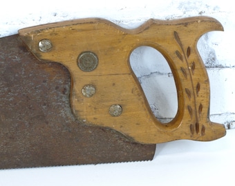 Vintage H Disston & Sons Phila Crosscut Hand Saw with Carved Wood Handle - 26" Long Blade - Good Condition