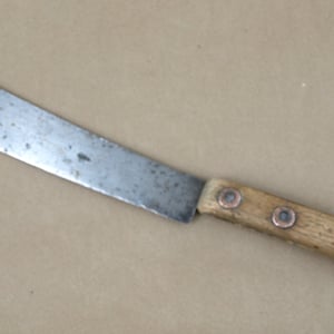 Antique Hand Forged 9.5" Steel Butcher Knife - Partial Tang w/ Wooden Handle and 2 Copper & Steel Rivets - Handmade Knives
