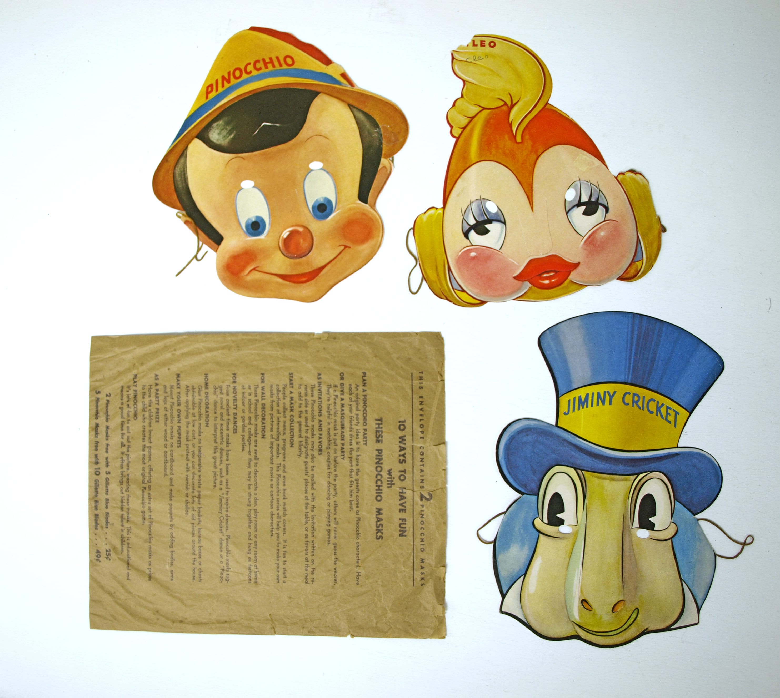 Vintage Pinocchio Masks by Gillette Razor Blades With Original