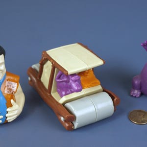 Vintage The Flintstones 1994 Topps Candy Container Toys - 1993 Fred Flintstone & Dino Flintmobile John Goodman - 3.25&quot; - Near Mint Condition