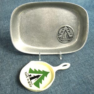 York Water Pewter Tray and Miniature Cast Iron Skillet Advertising Memorabilia