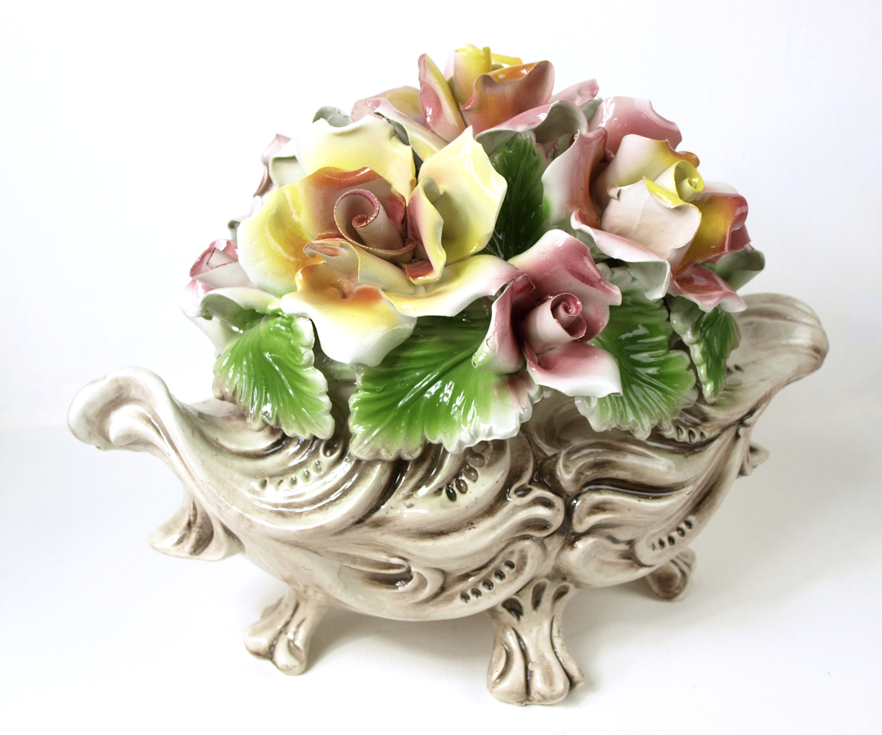 Porcelain Flower フローラルバスケット Ceramic Rose Basket - Etsy