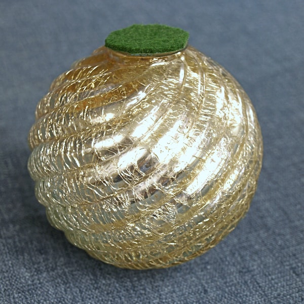 Vintage Mercury Foil Lined Crackle Glass Paperweight / Ornament Decoration with a Swirl Rib Pattern 4" - Heavy / Thick Glass
