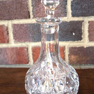 Vintage Pressed Glass Large Oil Cruet Decanter with Spire Stopper and Hexagon Embossed Design