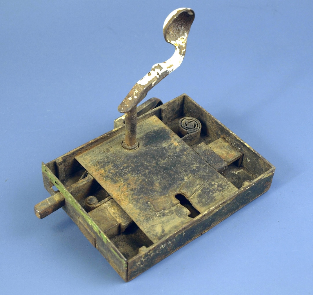 Penn Rim Lock Antique Primitive Elbow Wrought Iron Door Rim Latch Lock Assembly ...