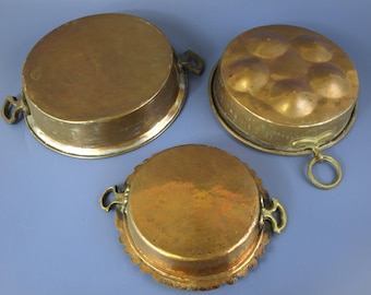 Vintage Turkish Tinned Copper Cookware with Brass Handles, Set of 3 in Aged condition, Likely Handmade | Made in Turkey