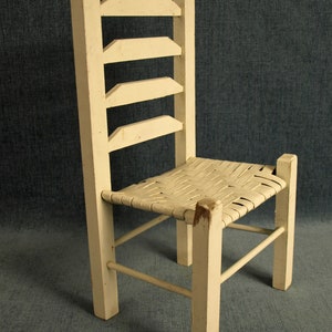 Vintage 15.75" Ladder Back Folk Art Woven Seat Doll Bear Chair Furniture