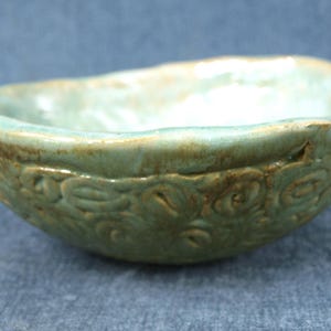 Beautiful Hand Built Coil Art Pottery Bowl with Aqua & Brown Glaze 8.5" diameter - Rustic Shabby Chic Design