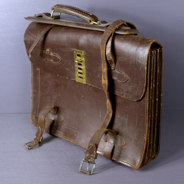 Vintage Military Leather Briefcase Satchel Attache Bag Type II KK -B-650A US Pilots Stock No. 8460-297-1508