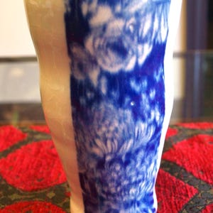 Vintage Sponge / Transfer Rolled Blue and White Glaze Ceramic Vase or Cup with Floral Pattern – 5.5” tall