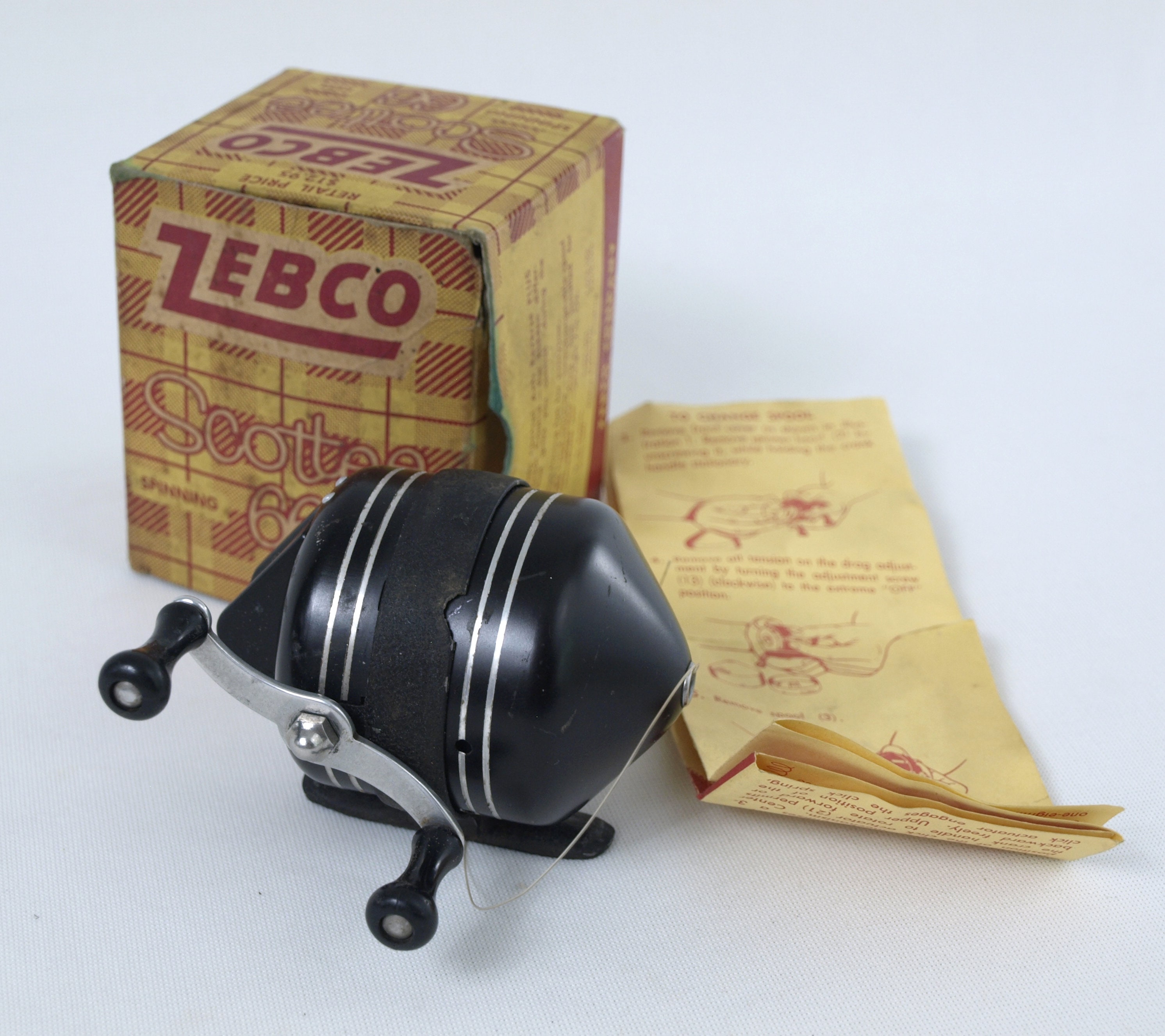 Vintage ZEBCO scottee 66 Spinning Reel in Original Box With Instructions,  Circa 1950's Fishing Gear & Outdoor Sporting VG Condition 